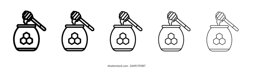 Honey jar with dipper icon thin outline logo mark set