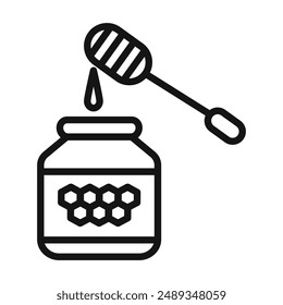 Honey jar with dipper icon Vector symbol or sign set collection in black and white outline