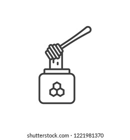 Honey jar with dipper line icon.