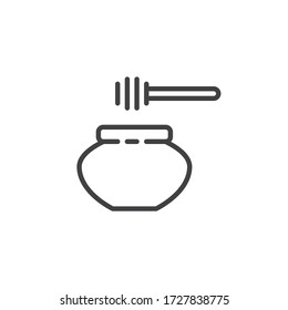 Honey jar and dipper line icon. linear style sign for mobile concept and web design. Honey stick and jar outline vector icon. Symbol, logo illustration. Vector graphics