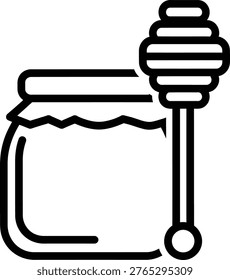 Honey Jar and Honey Dipper Short Squat Round Corner Line Art