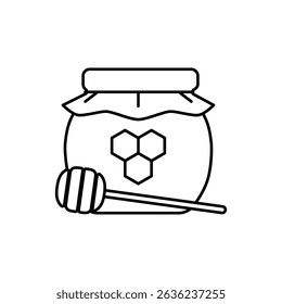 Honey Jar with Dripping Honey Dipper Line Icon. Sweet Natural Honey Illustration on White Background.