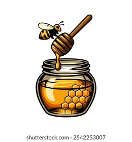 Honey Jar mit tropfenden Wabe und Biene perfekt für Lebensmittel, Natur und Bio-Themen