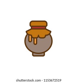 Honey jar with honey drop filled outline icon, line vector sign, linear colorful pictogram isolated on white. Symbol, logo illustration. Pixel perfect vector graphics