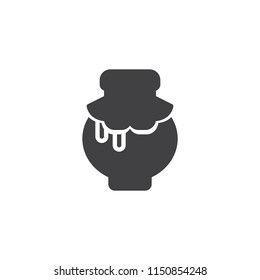 Honey jar with honey drop vector icon. filled flat sign for mobile concept and web design. simple solid icon. Symbol, logo illustration. Pixel perfect vector graphics