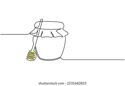 Honey Jar Editable Continuous Line Icon, Continuous one line drawing of honey glass jars. Sweet pure honey. Hand drawn vector illustration, Continuous single line drawing of sweet honey in jar 