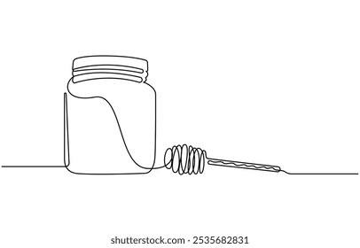 Honey Jar Editable Continuous Line Icon, Continuous one line drawing of honey glass jars. Sweet pure honey. Hand drawn vector illustration, Continuous single line drawing of sweet honey in jar 