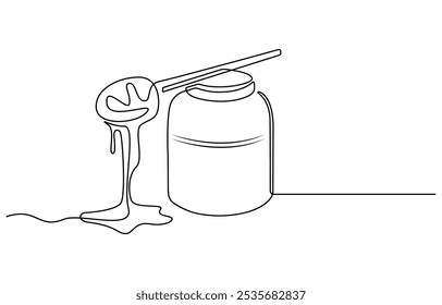 Honey Jar Editable Continuous Line Icon, Continuous one line drawing of honey glass jars. Sweet pure honey. Hand drawn vector illustration, Continuous single line drawing of sweet honey in jar 