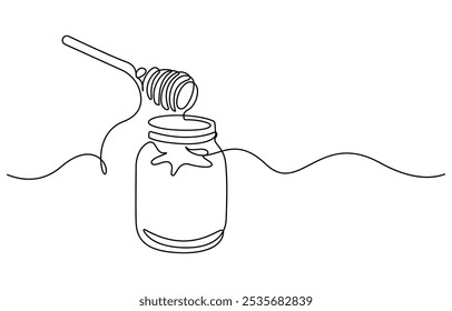 Honey Jar Editable Continuous Line Icon, Continuous one line drawing of honey glass jars. Sweet pure honey. Hand drawn vector illustration, Continuous single line drawing of sweet honey in jar 