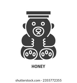 Honey in jar in form of bear glyph icon. Vector illustration.