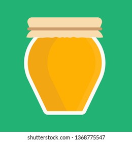 Honey jar glass food bee vector icon sweet dessert isolated white. Yellow organic golden pot container nectar remedy