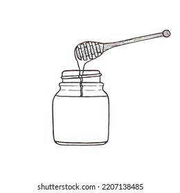 Honey. Jar of honey. Hand drawn sketch. 