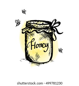 Honey jar hand drawn vector 