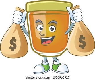 Honey in jar with holding money bag character shape.