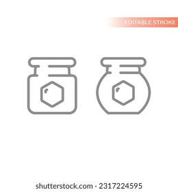 Honey jar with honeycomb line icons. Outline vector icon set.