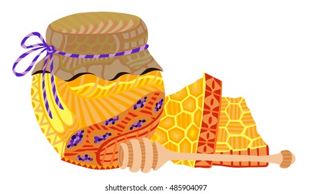 Honey jar and honeycomb vector illustration