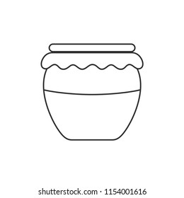 Honey jar icon in black flat outline design.