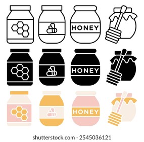 Honey jar icon collection on white background