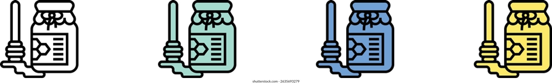 honey jar icon. Outline, Green, Blue and Yellow Style Design Isolated On White Background