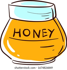 Honey in jar, illustration, vector on white background.