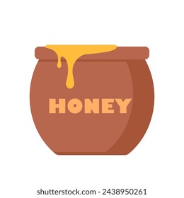 Honey jar isolated icon on white background. Honey pot. Natural sweet organic product from apiary farm. Vector illustration