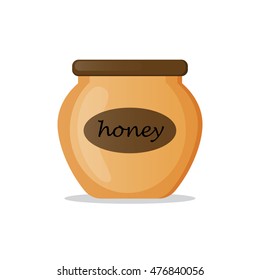Honey jar isolated icon on white background. Natural sweet organic product from apiary farm.Flat style vector illustration.