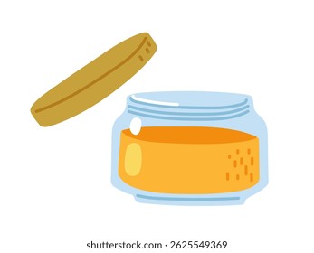 Honey jar with lid slightly open showcasing golden honey inside
