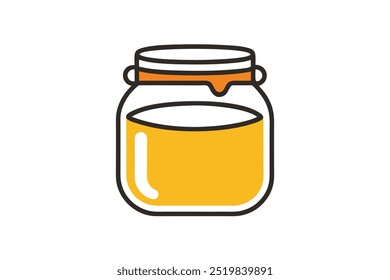  Honey in jar line art on white background. Vector cartoon clipart perfect for print and design.