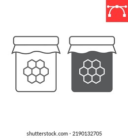 Honey Jar Line And Glyph Icon, Natural And Beehive, Honey Vector Icon, Vector Graphics, Editable Stroke Outline Sign, Eps 10.