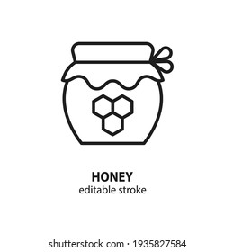 Honey jar line icon. Beekeeper vector concept. Editable stroke.