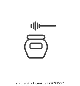 Honey Jar line icon. linear style sign for mobile concept and web design. A jar with a honey dipper outline vector icon. Symbol, logo illustration. Vector graphics