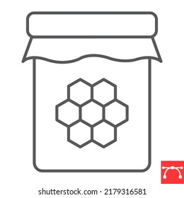 Honey Jar Line Icon, Natural And Beehive, Honey Vector Icon, Vector Graphics, Editable Stroke Outline Sign, Eps 10.