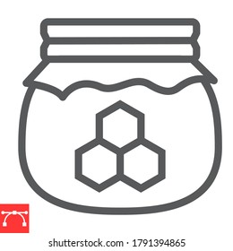 Honey jar line icon, rosh hashanah and hive, honey sign vector graphics, editable stroke linear icon, eps 10