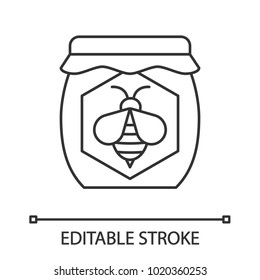 Honey jar linear icon. Thin line illustration. Contour symbol. Vector isolated outline drawing. Editable stroke