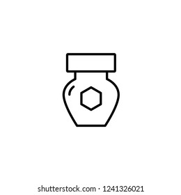 Honey jar outline icon. Vector illustration with editable stroke. For branding, coffee shop, restaurant, menu, beekeeping, banner, card.