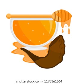 Honey jar and a shofar. Rosh hashanah