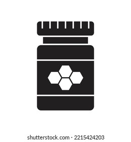 Honey jar silhouette icon design. Glassware for sweet liquid. Isolated on white background