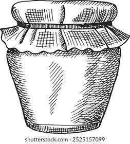 Honey jar sketch. Jam hand drawn illustration