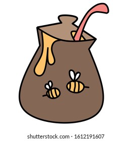 Honey. jar of honey with spoon and bees
