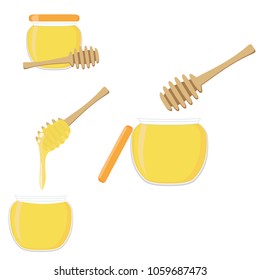 Honey jar and spoon. Vector