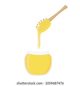 Honey jar and spoon. Vector