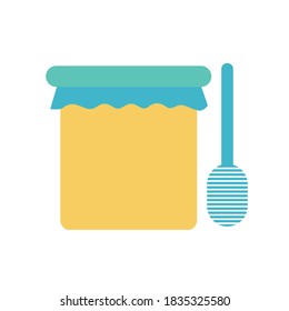 honey jar with stick flat style icon design, healthy organic food sweet liquid natural dessert nature and ingredient theme Vector illustration