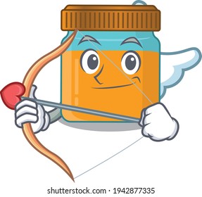 Honey jar in sweet romantic cupid cartoon drawing with arrow