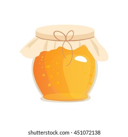 Honey jar vector. Apiary vector symbol. Bee, honey, honey bank, honey pot comb. Honey natural healthy food production. Honey liquid bank isolated. Beehive and wax. Sticky ingredient dessert.