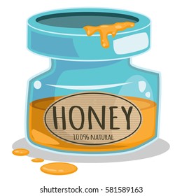 Honey jar vector cartoon illustration isolated on white background.