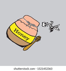 Honey jar vector design, bee cartoon,