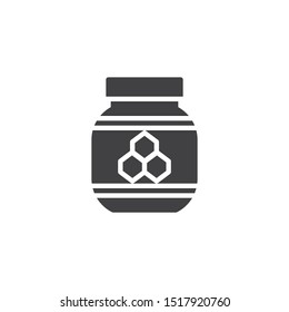 Honey jar vector icon. filled flat sign for mobile concept and web design. glyph icon. Symbol, logo illustration. Vector graphics