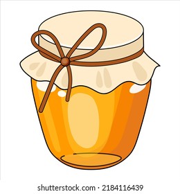 Honey jar honey vector icon. Pot Organic Products for Logo. Outline cute cartoon illustration.  Black and white for your design, print, postcard