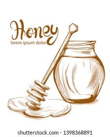 Honey jar Vector line art . Retro vintage old effect style