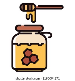Honey jar with wooden dipper vector illustration in line color design